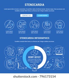 Line illustration of stenocardia. Concept for web banners and printed materials. Template with buttons for website banner and landing page.