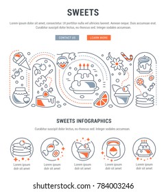 Line illustration of sweets. Concept for web banners and printed materials. Template for website banner and landing page.