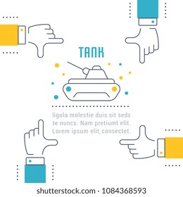 Line illustration of tank. Concept for web banners and printed materials. Template for website banner and landing page.