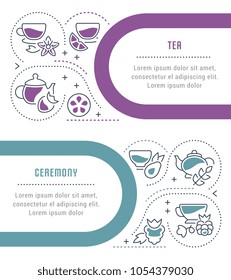 Line illustration of tea ceremony. Concept for web banners and printed materials. Template for website banner and landing page.