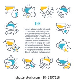 Line illustration of tea. Concept for web banners and printed materials. Template for website banner and landing page.