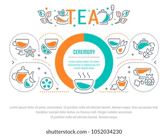 Line illustration of tea. Concept for web banners and printed materials. Template for website banner and landing page.