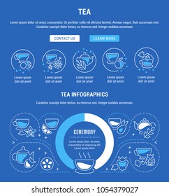 Line illustration of tea. Concept for web banners and printed materials. Template with buttons for website banner and landing page.