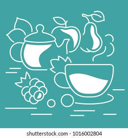 Line illustration of tea time. Concept for web banners and printed materials. Template for website banner and landing page.