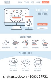 Line illustration of technics. Concept for web banners and printed materials. Template with buttons for website banner and landing page.