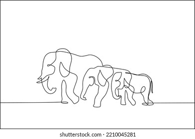 
line illustration of three elephants