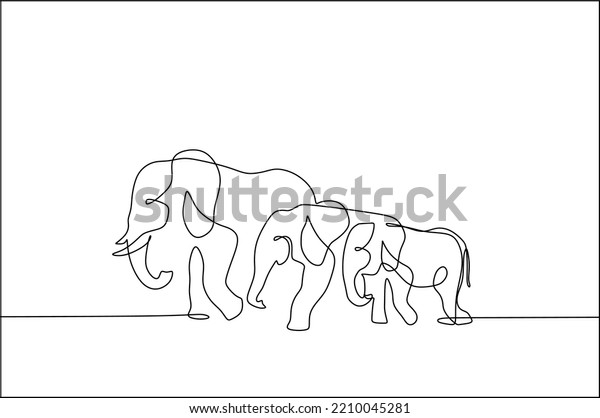 Line Illustration Three Elephants Stock Vector (Royalty Free ...