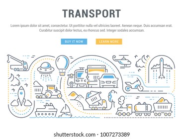 Line illustration of transport. Concept for web banners and printed materials. Template with buttons for website banner and landing page.