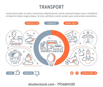 Line illustration of transport. Concept for web banners and printed materials. Template with buttons for website banner and landing page.