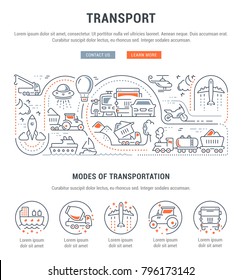 Line illustration of transport. Concept for web banners and printed materials. Template with buttons for website banner and landing page.