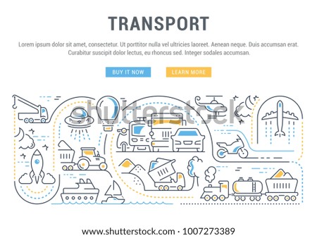 Line illustration of transport. Concept for web banners and printed materials. Template with buttons for website banner and landing page.