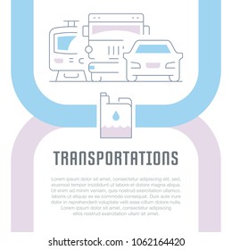 Line illustration of transportations. Concept for web banners and printed materials. Template for website banner and landing page.