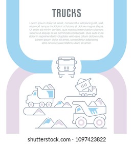 Line illustration of trucks. Concept for web banners and printed materials. Template for website banner and landing page.