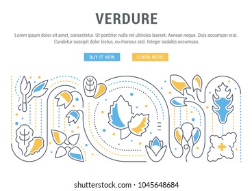 Line illustration of verdure. Concept for web banners and printed materials. Template with buttons for website banner and landing page.