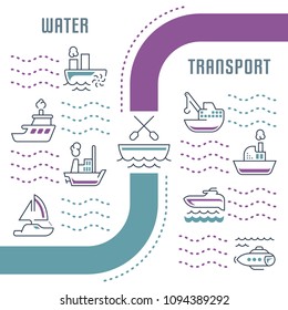 Line illustration of water transport. Concept for web banners and printed materials. Template for website banner and landing page.