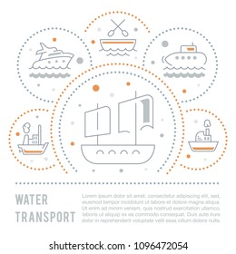 Line illustration of water transport. Concept for web banners and printed materials. Template for website banner and landing page.