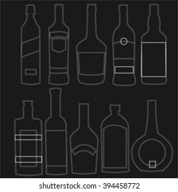 Line illustrations of bottles with luxury alcohol