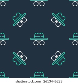 Line Incognito mode icon isolated seamless pattern on black background.  Vector
