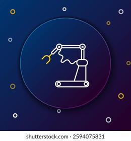 Line Industrial machine robotic robot arm hand factory icon isolated on blue background. Industrial robot manipulator. Colorful outline concept. Vector