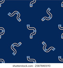 Line Industry metallic pipe icon isolated seamless pattern on blue background. Plumbing pipeline parts of different shapes.  Vector