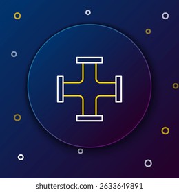 Line Industry metallic pipe icon isolated on blue background. Plumbing pipeline parts of different shapes. Colorful outline concept. Vector