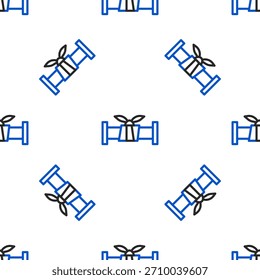 Linie Industrie Metallrohr Symbol einzeln nahtloses Muster auf weißem Hintergrund. Rohrleitungsteile mit unterschiedlichen Formen. Farbiges Umrisskonzept Vektorgrafik