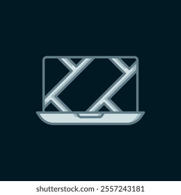 Line Infographic of city map navigation icon isolated on black background. Laptop App Interface concept design. Geolocation concept. Flat filled outline style with shadow. Vector
