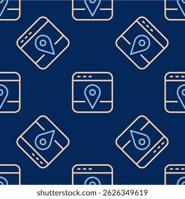 Line Infographic of city map navigation icon isolated seamless pattern on blue background. Mobile App Interface concept design. Geolacation concept.  Vector