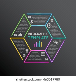 Line infographic vector template icons with 6 options parts, steps, processes