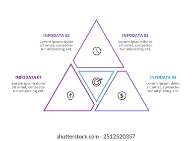 Line Infographics. Template for growth chart, graph, presentation, chart. Business startup lamp concept with 4 options, parts, steps, processes.