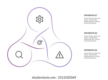 Line Infographics. Template for growth chart, graph, presentation, chart. Business startup lamp concept with 3 options, parts, steps, processes.