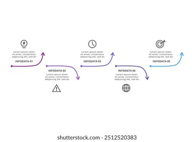 Line Infographics. Template for growth chart, graph, presentation, chart. Business startup lamp concept with 5 options, parts, steps, processes.