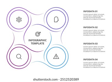 Line Infographics. Template for growth chart, graph, presentation, chart. Business startup lamp concept with 4 options, parts, steps, processes.