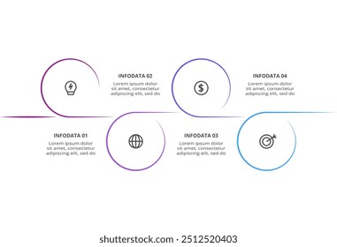Line Infographics. Template for growth chart, graph, presentation, chart. Business startup lamp concept with 4 options, parts, steps, processes.