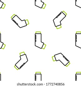 Icono del inhalador de línea sin inconvenientes sobre fondo blanco. Respirar para el alivio de la tos, inhalación, paciente alérgico. Inyección por inhalador de asma con alergia médica. Concepto de esquema colorido. Ilustración vectorial