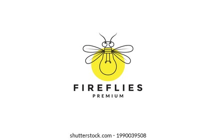 line insect fireflies with bulb lamp logo symbol vector icon illustration graphic design