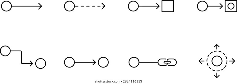 Line interface icon set with circles arrows and geometric shapes for modern user interface design