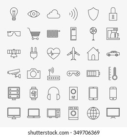 Line Internet of Things Design Icons Big Set. Vector Set of 36 Modern Thin Line Icons for Website and Mobile.