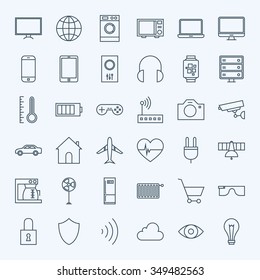 Line Internet of Things Icons Set. Vector Set of 36 Application Modern Thin Line Icons for Website and Mobile.