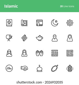 Line Islamic Icons for your design projects. Pixel Perfect icons based on 48 x 48 pixels grid. 