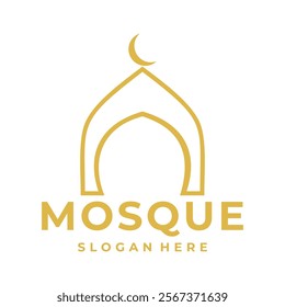 Line Islamic Mosque with crescent logo vector icon