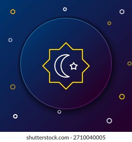 Icono octogonal islámico del ornamento de la estrella aislado en fondo azul. Concepto de contorno colorido. Vector