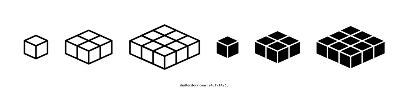 Line isometric cube. Line cube icons. Modern sign cubes. Simple symbol 3d cube. Set icon outline boxes in vector design