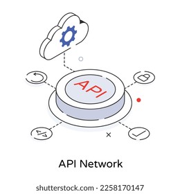 A line isometric icon of api network 