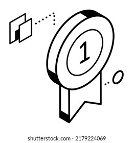 A line isometric icon of a badge