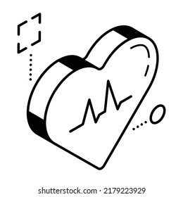 Icono isométrico de línea del cardiograma