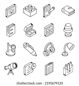 Line Isometric Icons Of Learning And Education

