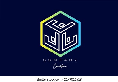 línea J tres letras del alfabeto del cubo diseño del icono del logotipo con diseño de polígono. Plantilla creativa para empresas y empresas con colores azul y amarillo