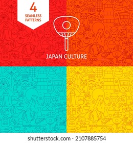 Line Japan Patterns. Vector Illustration of Outline Background.