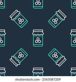 Line Jar of honey icon isolated seamless pattern on black background. Food bank. Sweet natural food symbol.  Vector